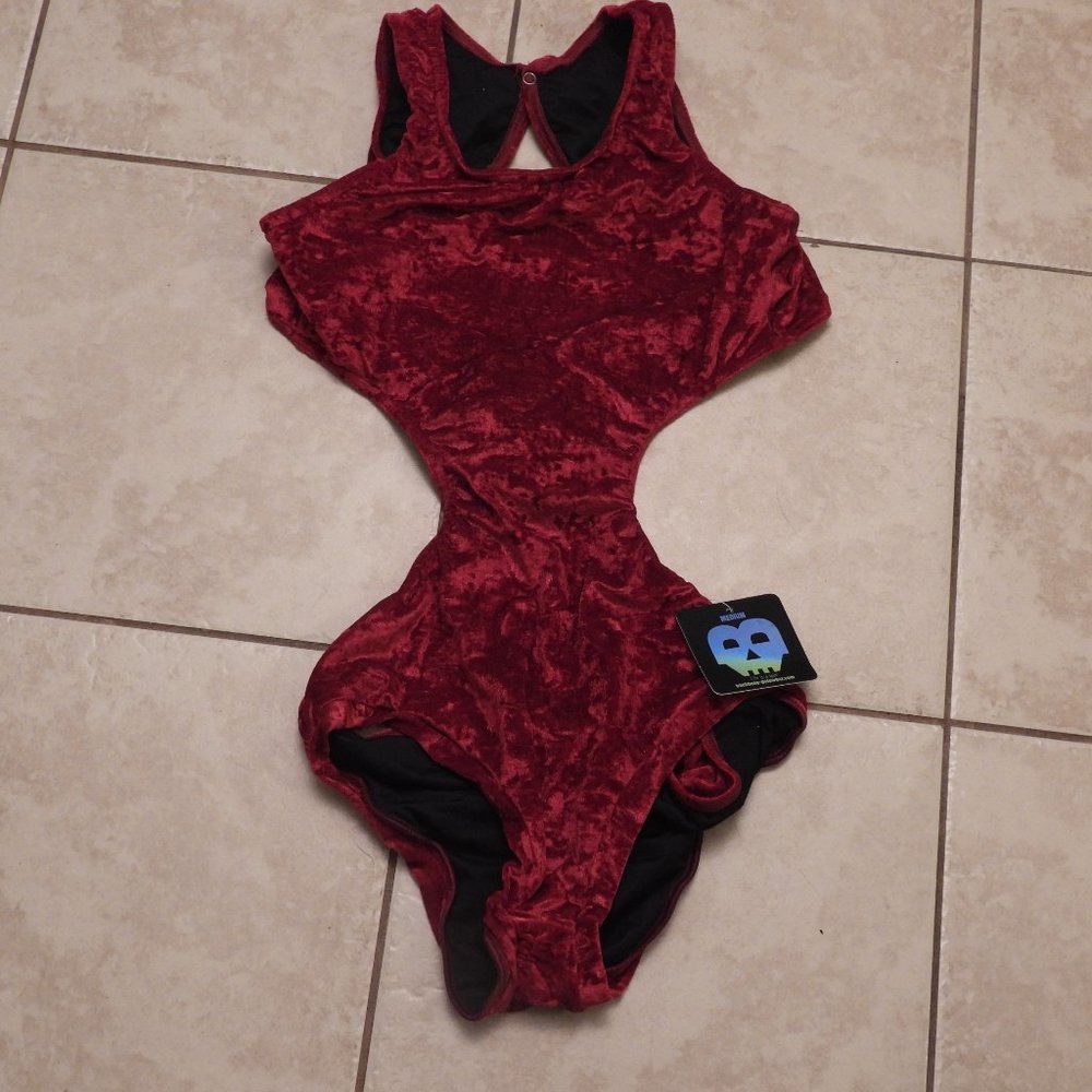 Backbone Polewear Velvet Seduction Dark Red Bodysuit Size M